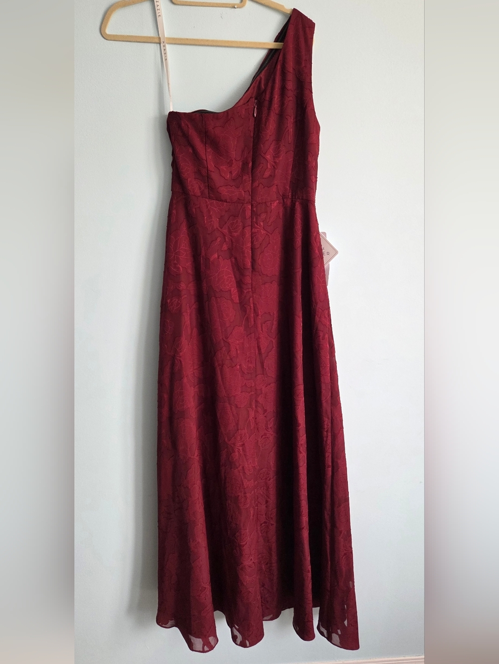 Azazie Deep Burgundy Floral Jacquard Dress NWT - Picture 2 of 6